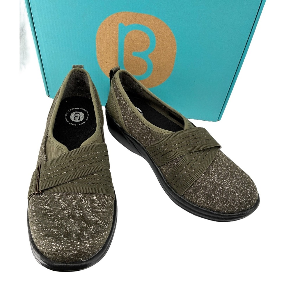 Bzees Niche III Olivenight Slip On Sparkle‎ Knit Comfort Shoes 8.5M NIB Green